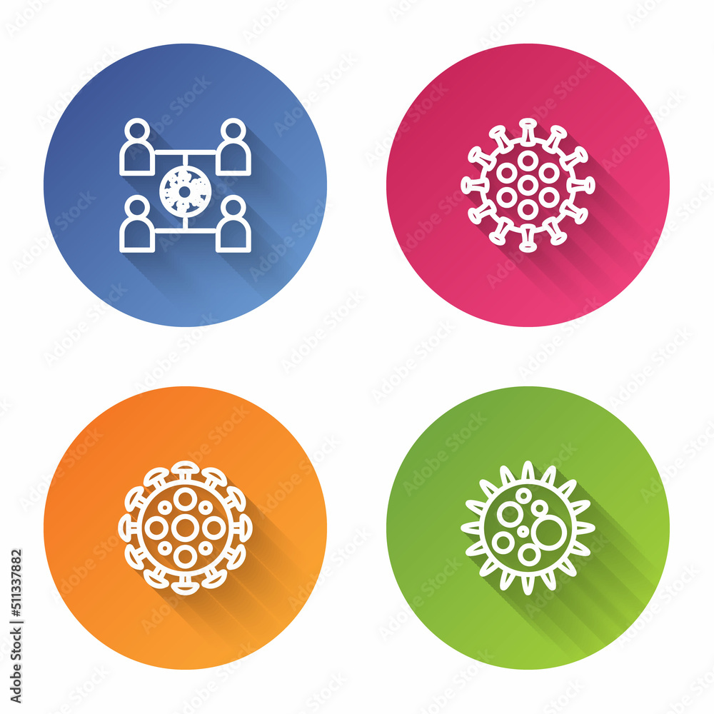 Set line Virus spread, , and . Color circle button. Vector Set line Virus spread, , and . Color circle button. Vector
