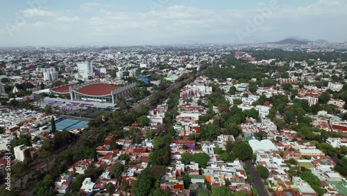 Aerial View Of Alberca Olímpica Francisco Márquez Located In Mexico City. Dolly Forward photo