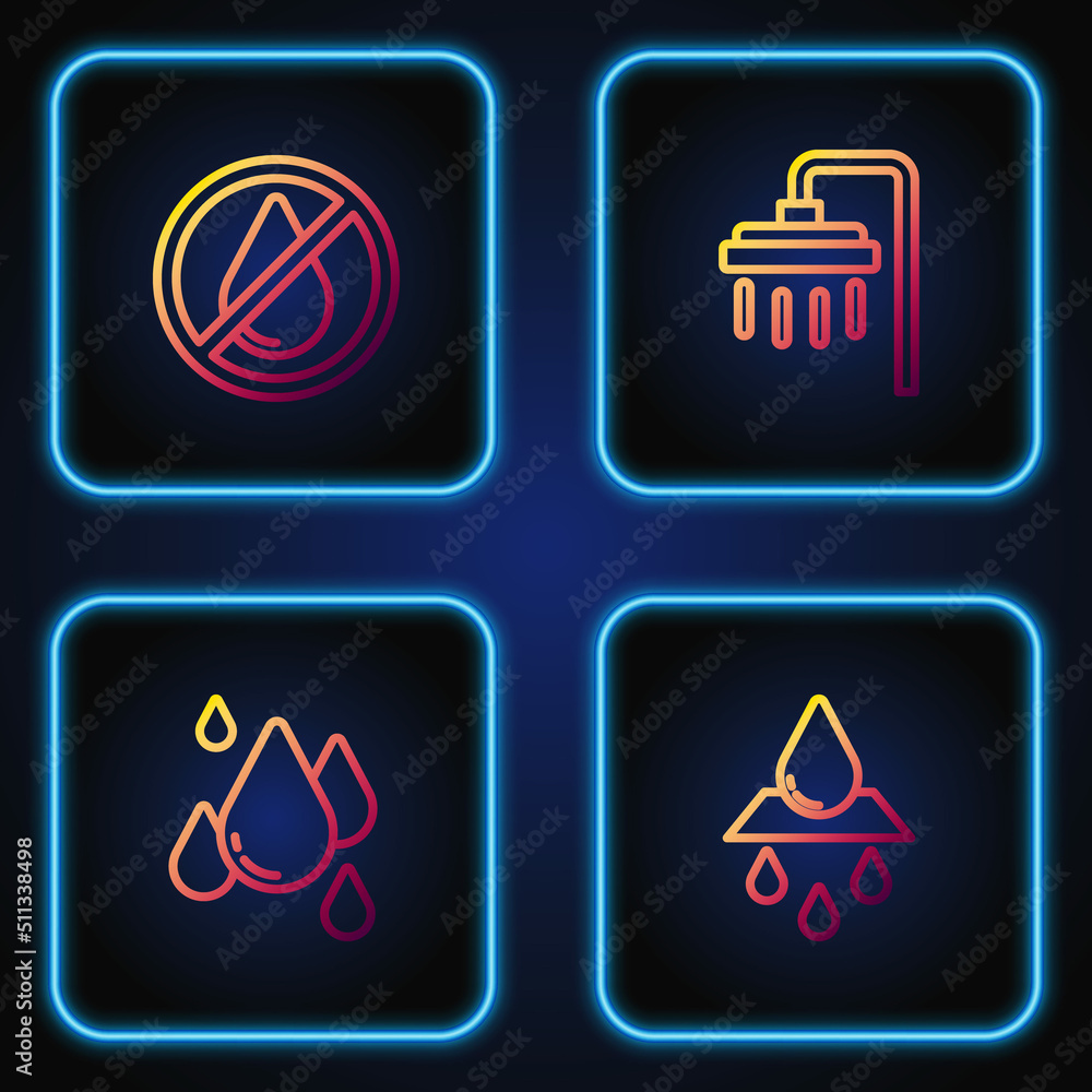 Set line Recycle clean aqua, Water drop, forbidden and Shower. Gradient color icons. Vector Set line Recycle clean aqua, Water drop, forbidden and Shower. Gradient color icons. Vector
