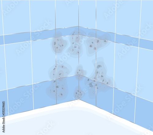 Mold on the tile in the bathroom Mildew in the shower. . Vector illustration