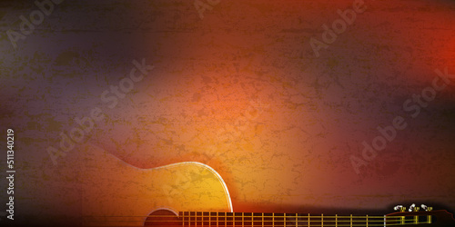 abstract background with acoustic guitar on brown