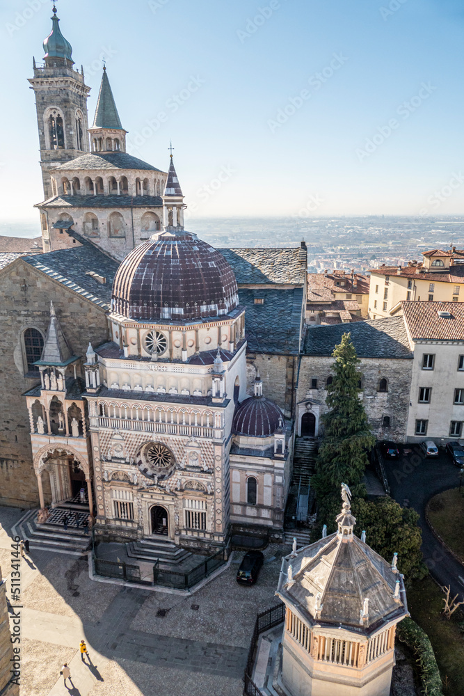 Aerial view of the Basilica and the Colleoni Chapel in Bergamo Aerial view of the Basilica and the Colleoni Chapel in Bergamo