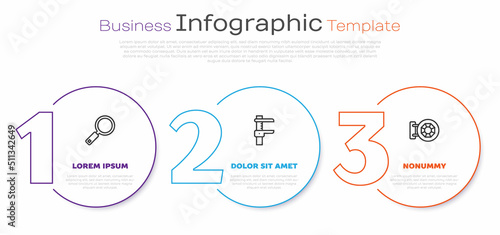Set line Magnifying glass, Calliper or caliper and scale and Jewelry store. Business infographic template. Vector