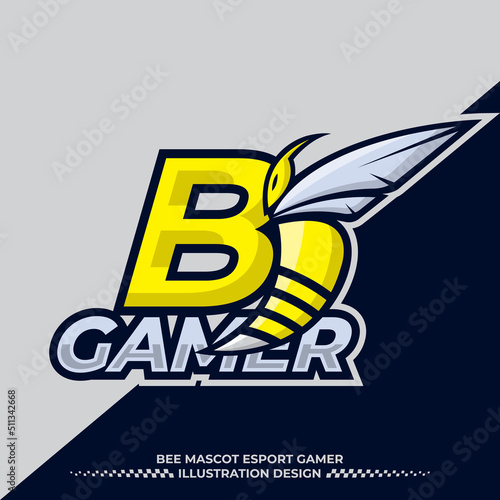 letter B Bee mascot esport logo illustration template, angry bee logo, wasp logo icon