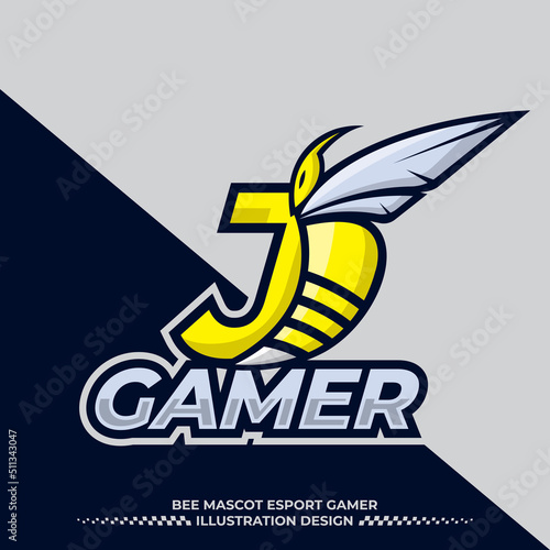 Letter J Bee mascot esport logo illustration template, angry bee logo, wasp logo icon