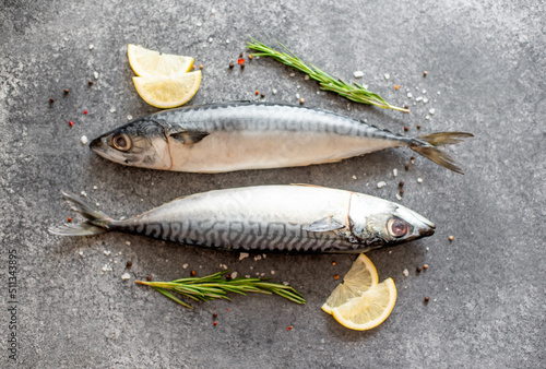 raw mackerel on stone background photo