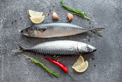 raw mackerel on stone background