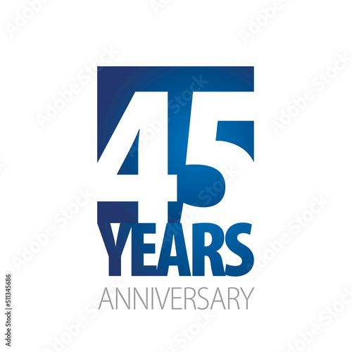 45 Years Anniversary negative space numbers blue white logo icon banner