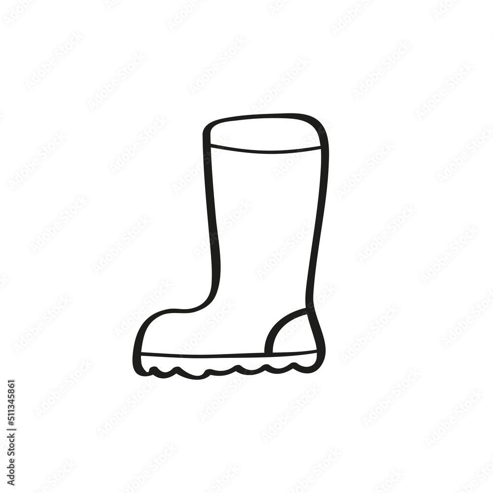 Rubber boot line icon. Wellington rain boots. Vector sketch