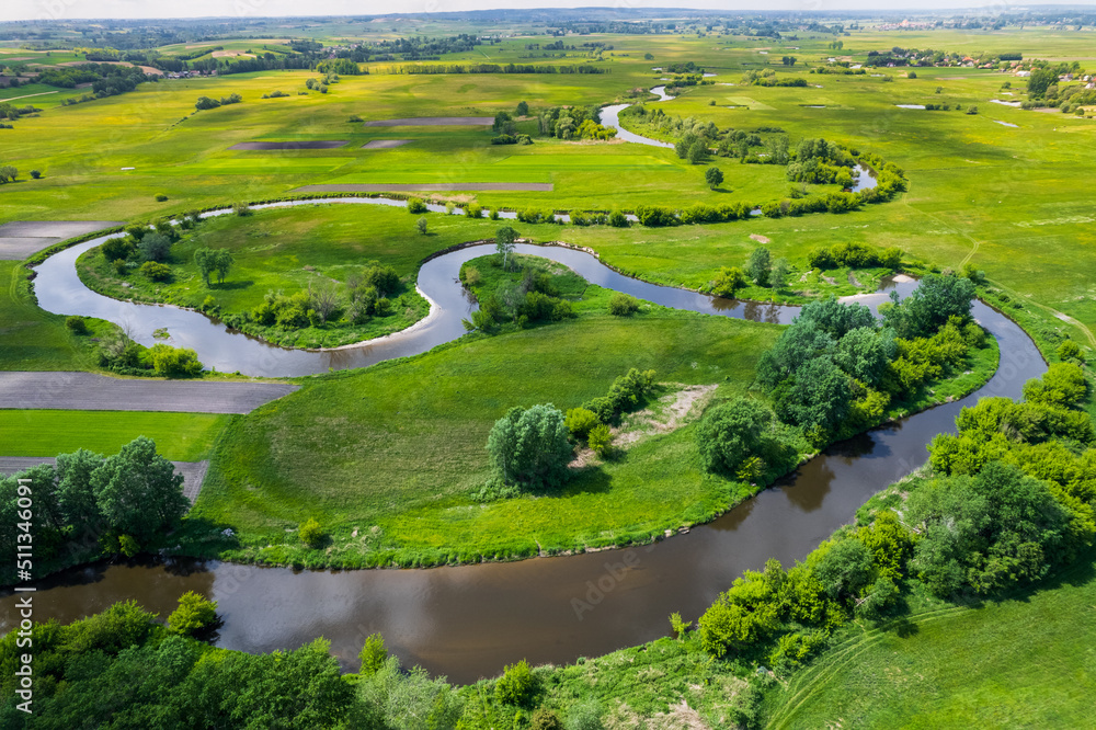 curvy River Bends. Nida in Poland. Aerial Drone View