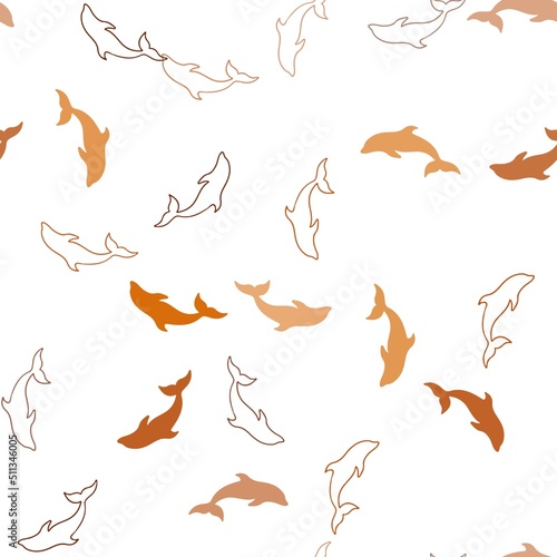 Dark Red vector seamless pattern with sea dolphins.