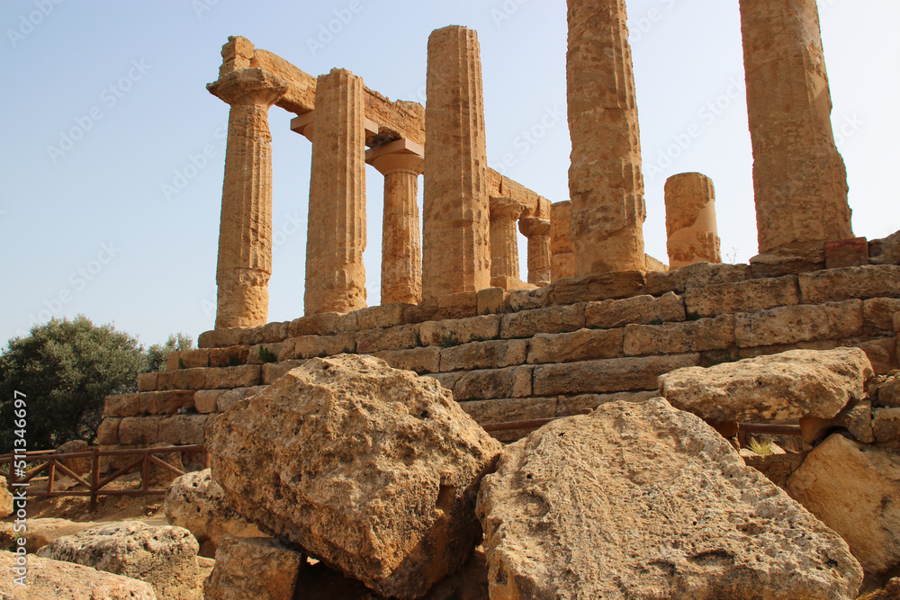 ruined greek-roman (juno temple) in agrigento in sicily (italy) 