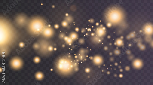 Christmas falling golden lights. Magic abstract gold dust and glare. Festive Christmas background. Light dust png.	
