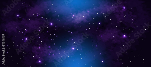 Mysterious galaxy background in green tone with clouds and stars