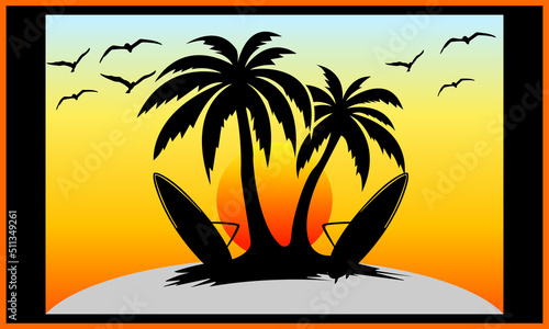 Fototapeta Naklejka Na Ścianę i Meble -  Surfing Beach SVG Illustration Design.