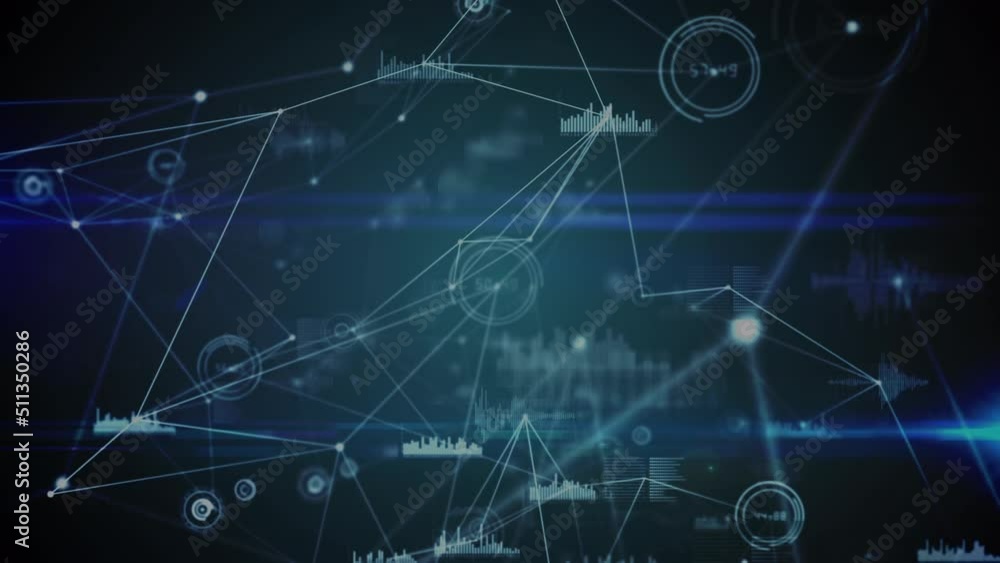 Digital animation of network of connections spinning and data processing against blue background Digital animation of network of connections spinning and data processing against blue background