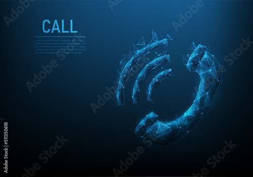 phone call low poly wireframe on blue dark background. communication phone from dots, lines and triangles. telecommunications technology concept. vector illustration fantastic digital design.