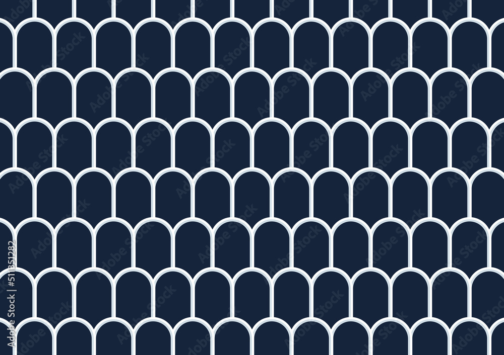 Mermaid fish scale wave japanese luxury pattern. Dark blue background with white line. Mermaid fish scale wave japanese luxury pattern. Dark blue background with white line.