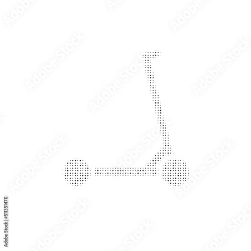 The kick scooter symbol filled with black dots. Pointillism style. Vector illustration on white background