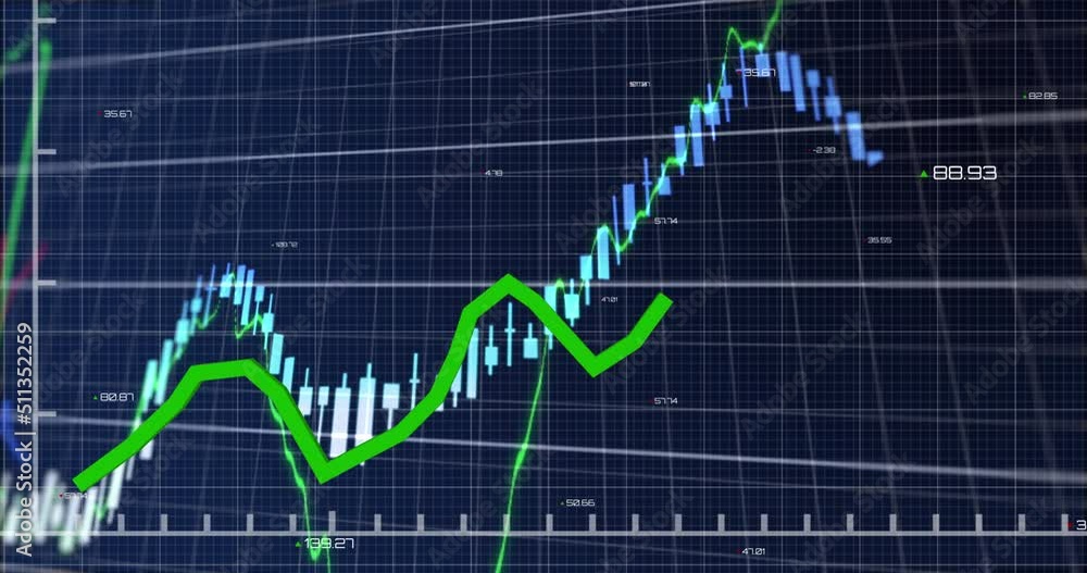 Animation of financial graphs over navy digital screen Animation of financial graphs over navy digital screen
