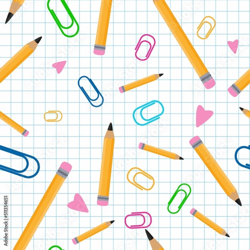 Seamless Back to school yellow pencil pattern flat style vector illustration.