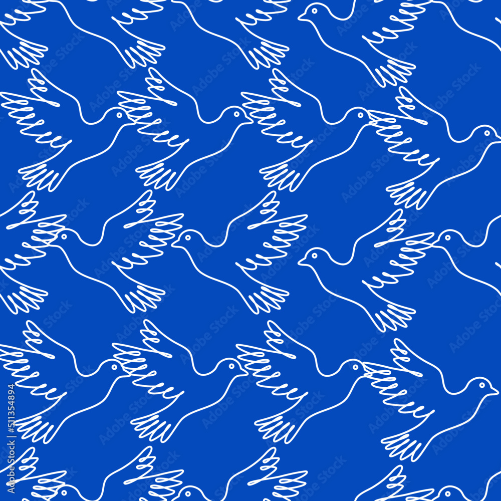 White dove single line seamless pattern on blue background for fashion print, wallpaper, gift wrapping paper etc. White dove single line seamless pattern on blue background for fashion print, wallpaper, gift wrapping paper etc.