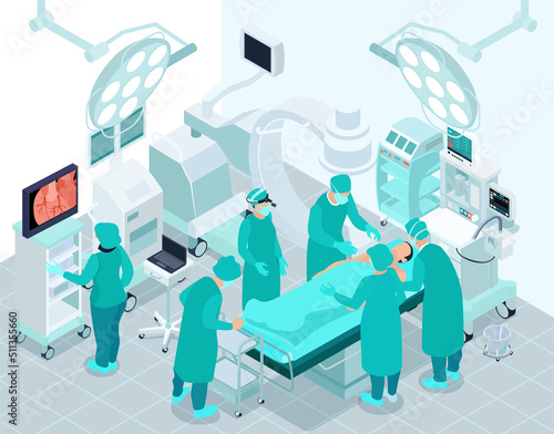 Cardiac Surgeons Isometric Illustration
