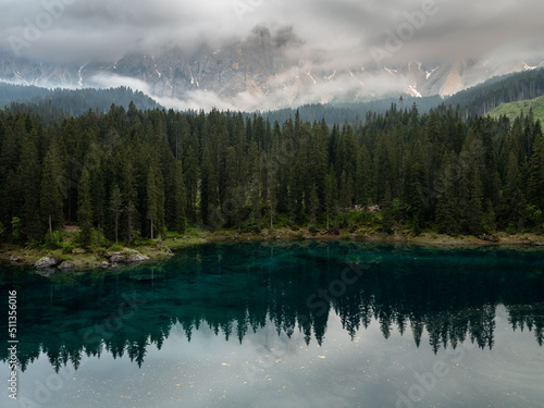 Lake Carezza in the Dolomites, Italy. 