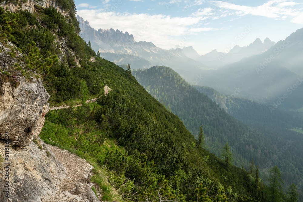 A trail in the Italian Dolomites, Europe. 