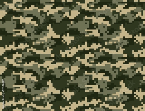 Pixel camo vector seamless pattern, military texture on textile, army background. Disguise