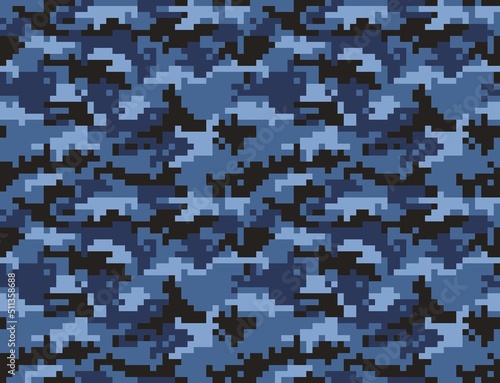 
Blue pixel camo vector seamless background, army texture, fashion print for textiles. Ornament