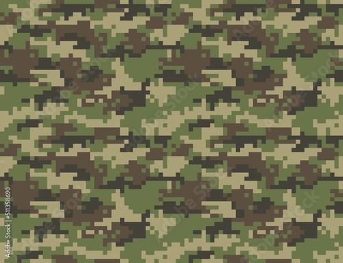 Green pixel camo, military texture, seamless vector background. Disguise