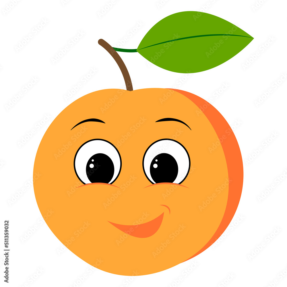Cute cartoon peach character. Smiling happy peach. Children's print for a t-shirt. Vector illustration isolated on transparent background Cute cartoon peach character. Smiling happy peach. Children's print for a t-shirt. Vector illustration isolated on transparent background