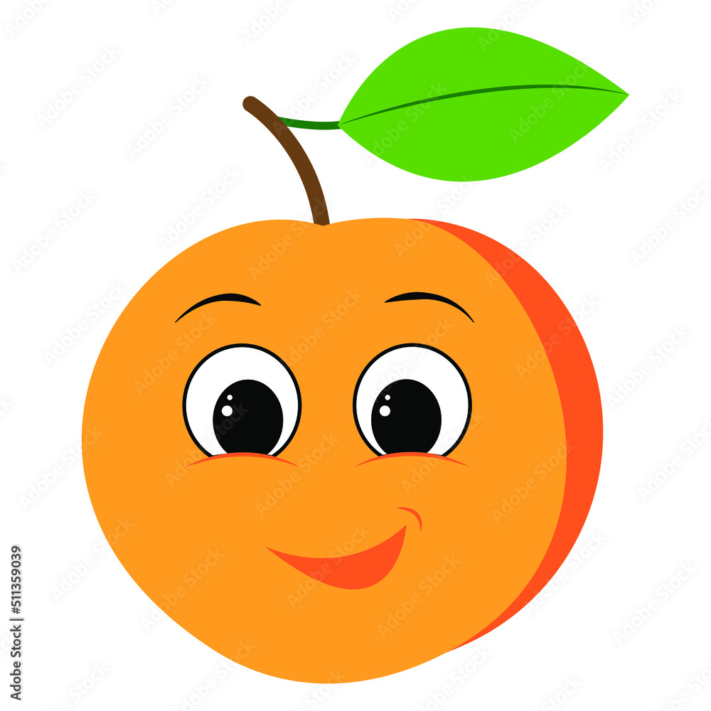 Cute cartoon peach character. Smiling happy peach. Children's print for a t-shirt. Vector illustration isolated on transparent background Cute cartoon peach character. Smiling happy peach. Children's print for a t-shirt. Vector illustration isolated on transparent background