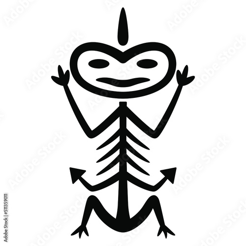 Stylized human figure from Chatham Island. Maori symbol. Black and white silhouette. photo
