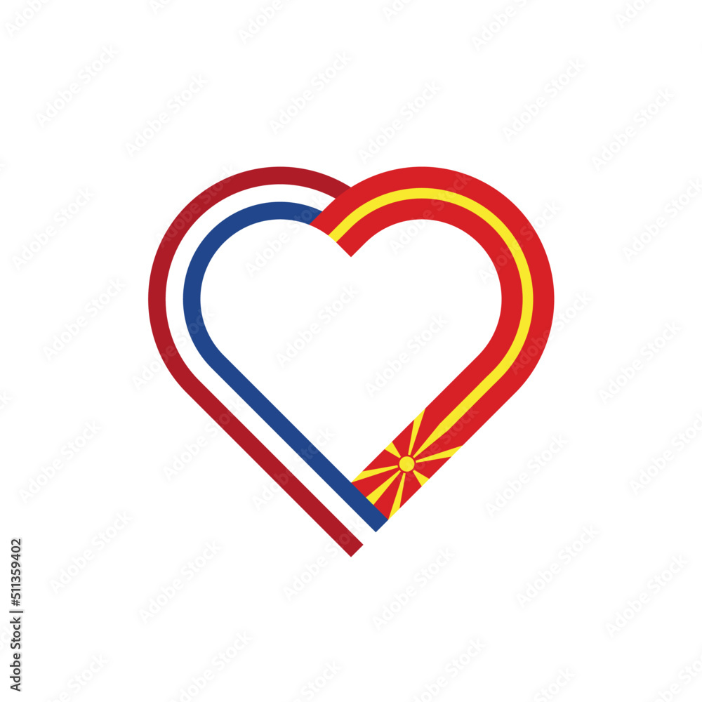 unity concept. heart ribbon icon of netherlands and north macedonia flags. vector illustration isolated on white background