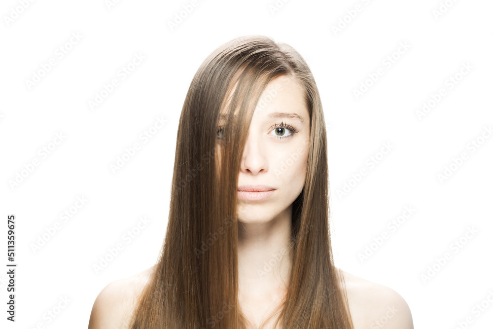 Studio portrait of a beautiful brunette girl with positive face expression looking at camera... Studio portrait of a beautiful brunette girl with positive face expression looking at camera...