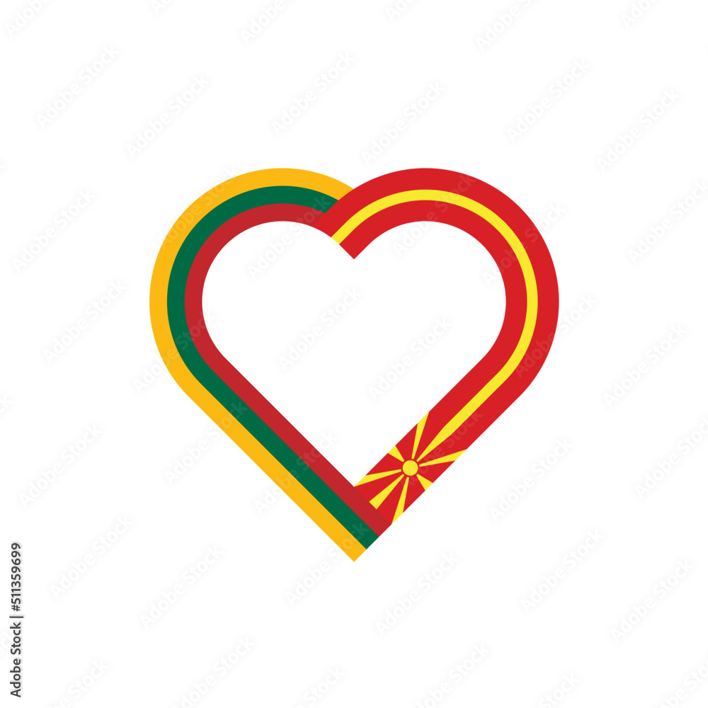 unity concept. heart ribbon icon of lithuania and north macedonia flags. vector illustration isolated on white background