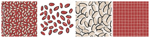 Coated peanut red seeds clipart and background. Nut seamless pattern for product packaging print. Hand drawn repeat vector design in abstract trendy style.