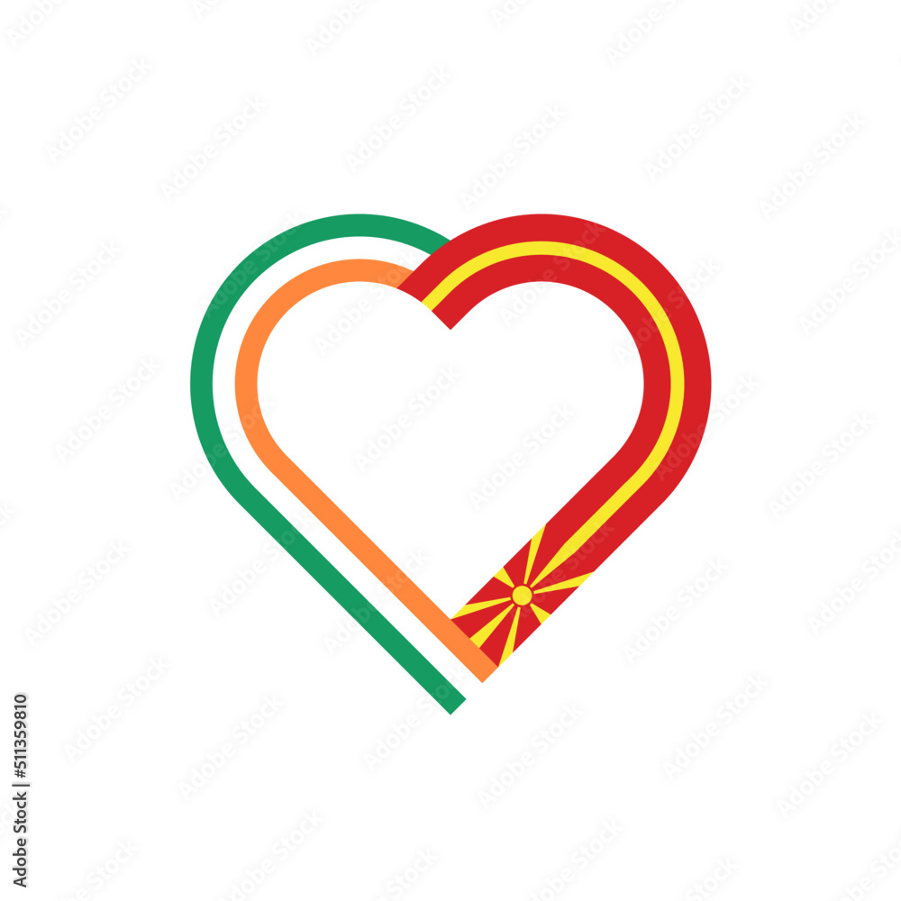 unity concept. heart ribbon icon of ireland and north macedonia flags. vector illustration isolated on white background unity concept. heart ribbon icon of ireland and north macedonia flags. vector illustration isolated on white background