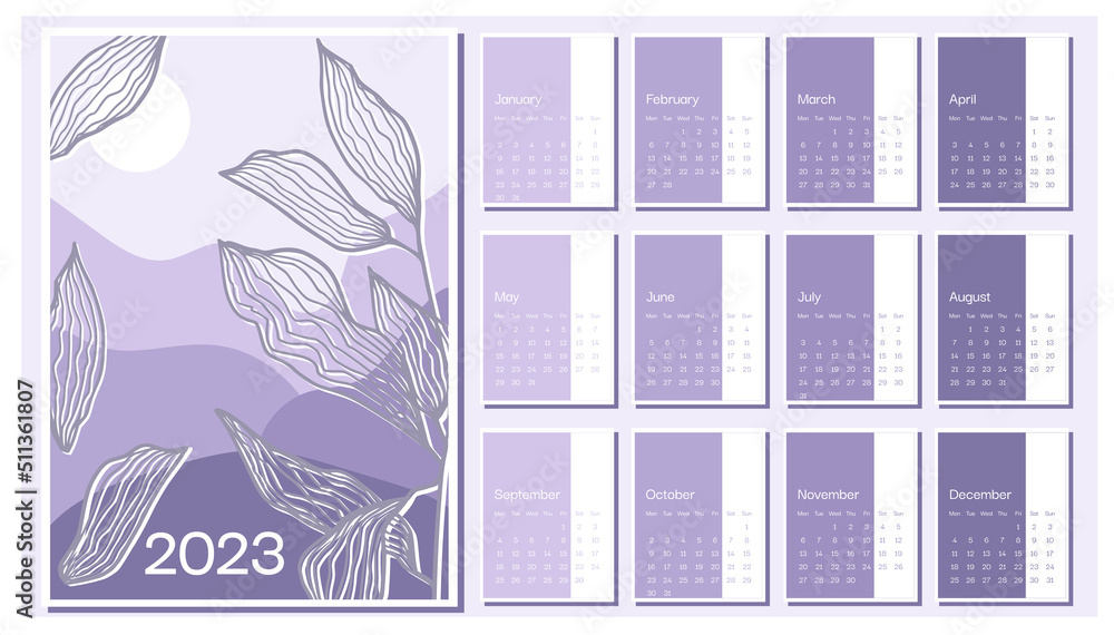 2023 abstract vector сalendar design in A4 format, week starts on ...