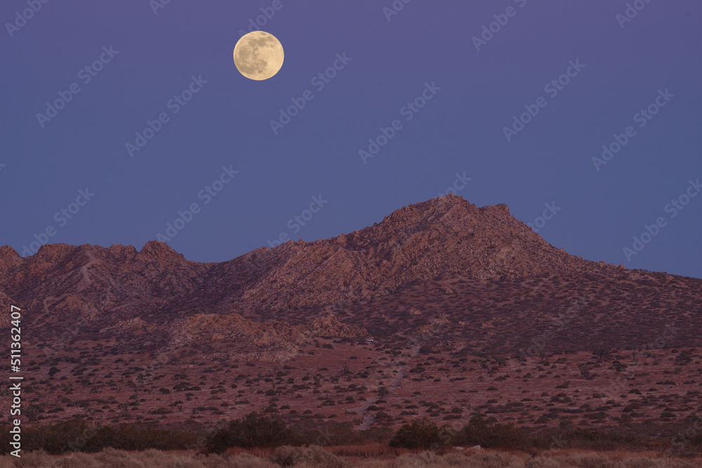 Moonrise at Saddleback Butte State Park near Palmdale in Southern California.