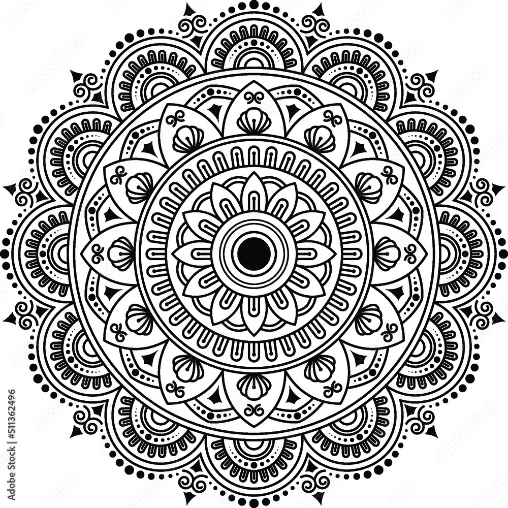 Circular pattern geometric Luxury mandala for Alpona, Henna, Mehndi, tattoo, decoration. 