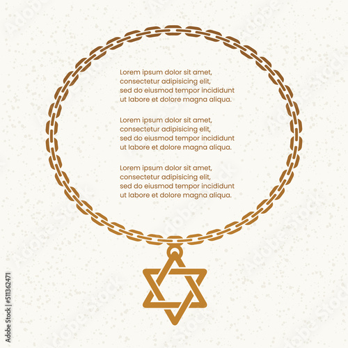 Star of David pendant, jewelry. Necklace with Jewish star sign. Vector illustration.