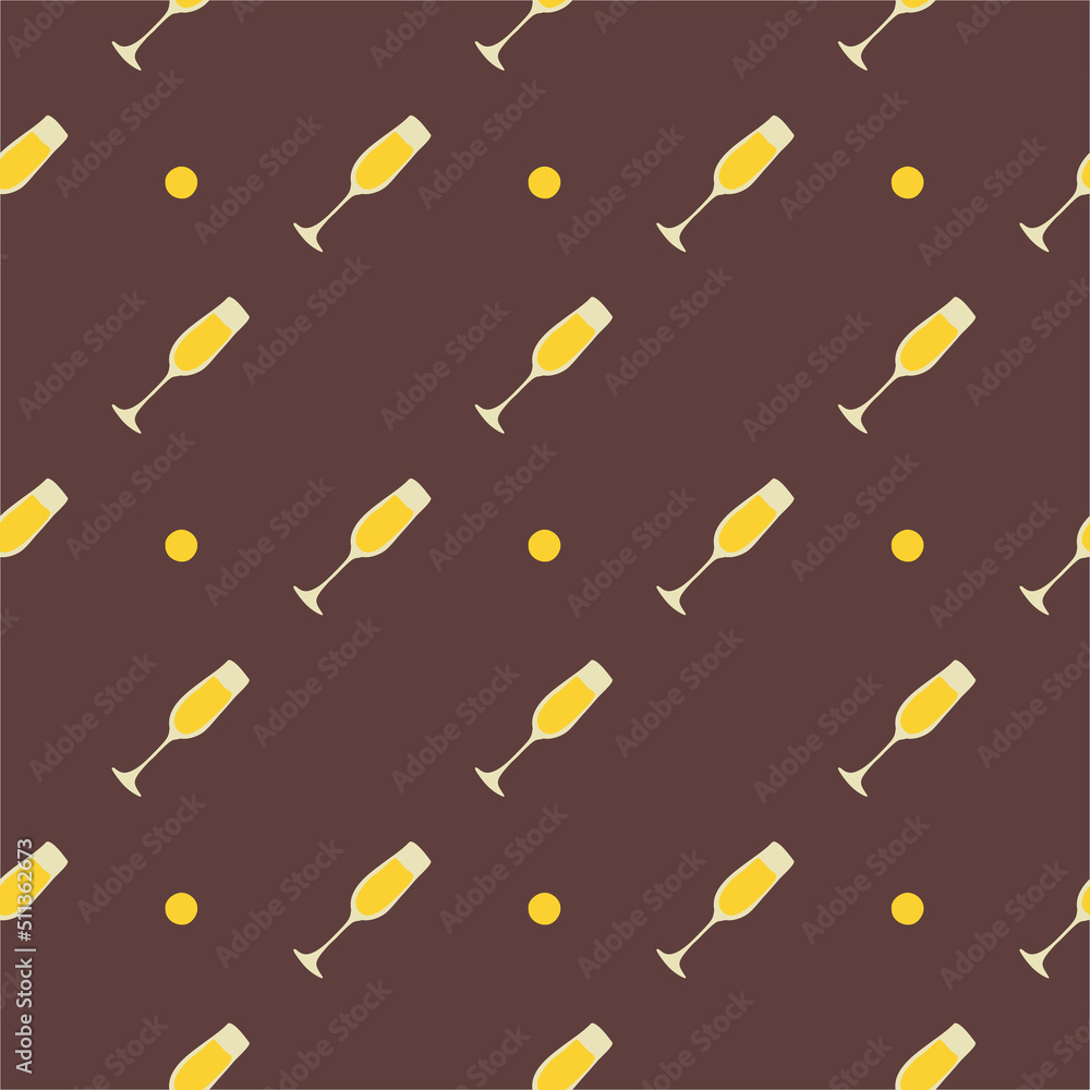 Fototapeta premium Champagne glass seamless pattern, great design for any purposes. Doodle style. Hand drawn image. Color repeat template. Party drinks concept. Freehand drawing. Cartoon sketch graphic draft