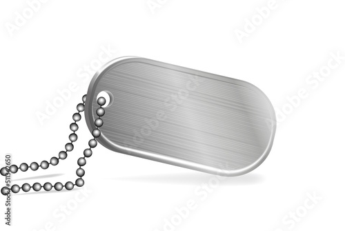 Metallic silver badge military with chain template. Dog tag on lace. Vector illustration photo