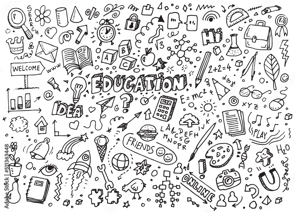 Different education doodles, vector hand drawn illustration on white paper Different education doodles, vector hand drawn illustration on white paper