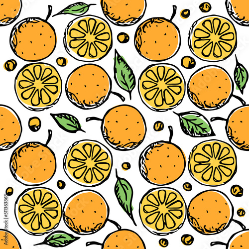 Seamless orange pattern. Colored orange fruit background