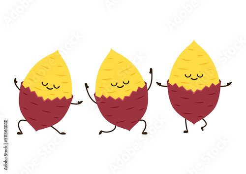 Roasted sweet potato. Sweet potato cartoon. Sweet potato character design.