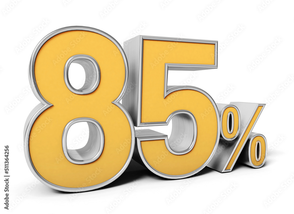 85% 3d. Eighty five percent 3d isolated on white Background. Percentage, sale Concept. 3D rendering. 85% 3d. Eighty five percent 3d isolated on white Background. Percentage, sale Concept. 3D rendering.
